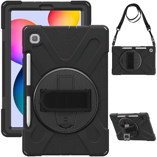 Rugged Heavy Duty & Shockproof Case For Samsung Galaxy Tab S6 Lite Case 10.4 2020 (P610/P615) Tab S6 Lite 10.4 2022 (P619/P613) with Strap and Pencil Holder-Black