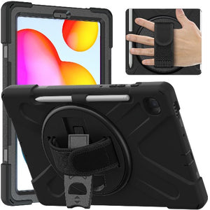 Rugged Heavy Duty & Shockproof Case For Samsung Galaxy Tab S6 Lite Case 10.4 2020 (P610/P615) Tab S6 Lite 10.4 2022 (P619/P613) with Strap and Pencil Holder-Black