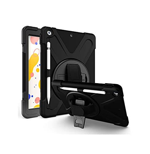 Rugged Heavy Duty & Shockproof Cover Case For iPad 10.2 (2019-2020-2021) with Strap and Pencil Holder-Black