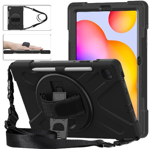 Rugged Heavy Duty & Shockproof Case For Samsung Galaxy Tab S6 Lite Case 10.4 2020 (P610/P615) Tab S6 Lite 10.4 2022 (P619/P613) with Strap and Pencil Holder-Black