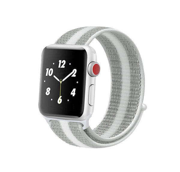 Woven Nylon Apple Watch Sport Loop 42/44MM-Silver White Stripe