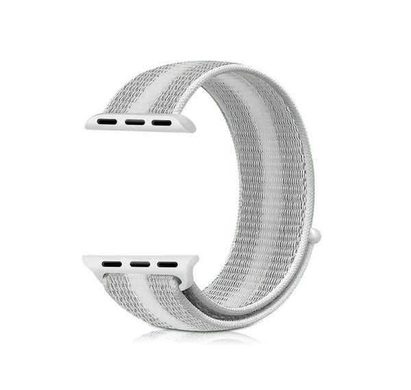 Woven Nylon Apple Watch Sport Loop 42/44MM-Silver White Stripe