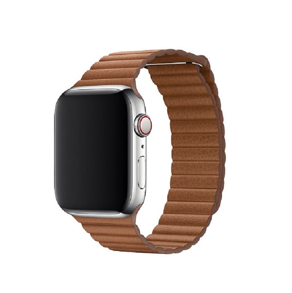 Leather Loop Band with Magnet for Apple Watch 42/44MM-Saddle Brown