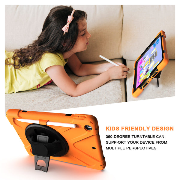 Rugged Heavy Duty & Shockproof Case For iPad 10.2 (2019-2020-2021) with Strap and Pencil Holder- Orange