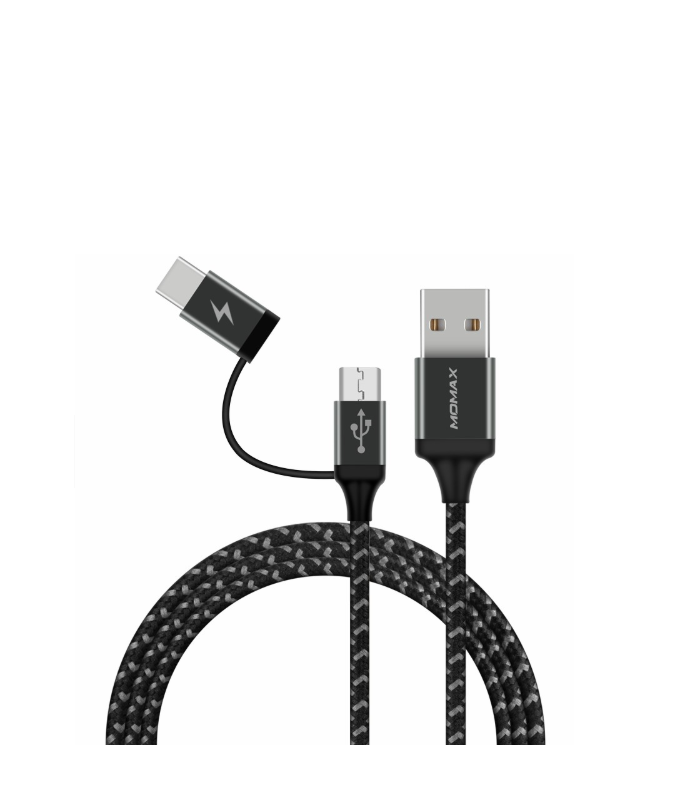 Momax Zero  Type-C Micro Usb Sync Nylon Braided Charging Data Cable( 1m) - Black