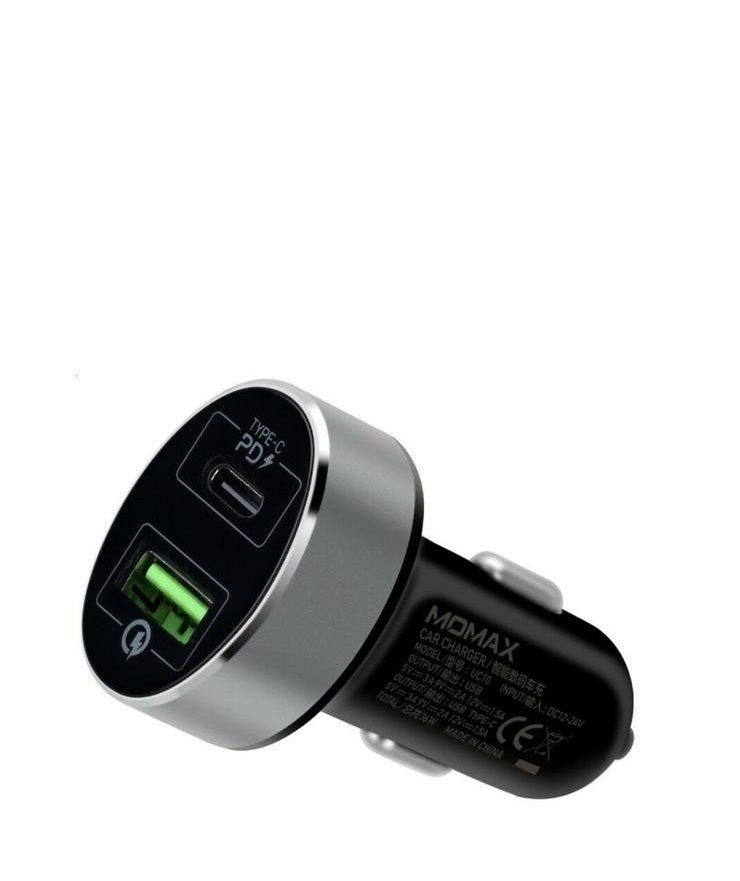 MOMAX UC10 Dual-Port QC3.0 with Type-C PD Fast Car Charger-Black