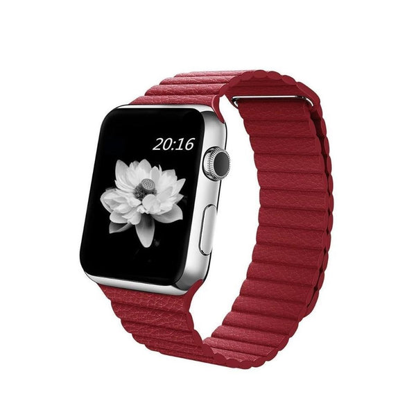 Leather Loop Band with Magnet for Apple Watch 42/44MM-Dark Red