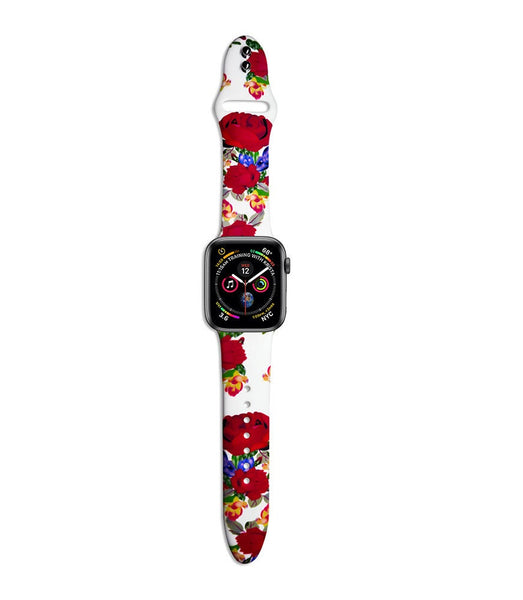 Silicone Floral -White/Red for Apple Watch Band 38/40MM